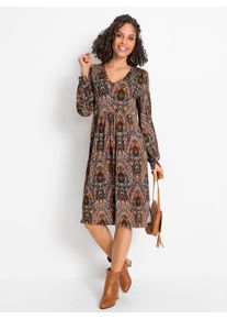 Druckkleid Inspirationen "Viskose-Kleid", Damen, Gr. 40, Normalgr&ouml;&szlig;en, terra, jeansblau, bedruckt, 95% Viskose, 5% Elasthan, gemustert, knielang, V-Ausschnitt, Kleider Druckkleid