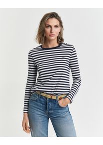 Langarmshirt Gant "REGULAR STRIPED SHIELD", Damen, Gr. XL, evening blau, Single Jersey, Obermaterial: 100% Baumwolle, gestreift, regular fit normal, Rundhals, eingesetzt gerader Abschluss, Shirts Langarmshirt, Regular fit mit Rundhalsausschnitt