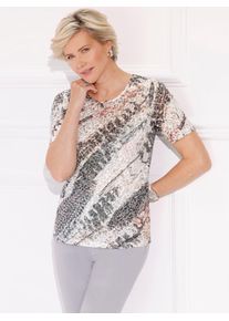 Kurzarmshirt CLASSIC "Rundhals-Shirt", Damen, Gr. 52, ecru, grau, bedruckt, 50% Polyester, 50% Viskose, gemustert, mehrfarbig, Rundhals, Shirts Kurzarmshirt