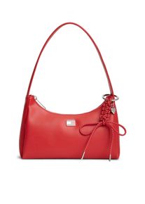 Schultertasche Tommy Jeans "TJW CITY CHARM SHOULDER BAG", Damen, Gr. B/H/T: 26cm x 16,5cm x 8cm, rot, Lederimitat, Taschen Schultertasche, Damen Schultertasche, Henkeltasche mit farbigem Schmuckelement