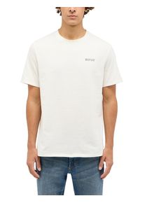 T-Shirt Mustang "Austin-Logo small", Damen, Gr. M, hellwei&szlig;, Jersey, Obermaterial: 100% Baumwolle, normal normal, Rundhals, Shirts T-Shirt, Regular fit, kleiner Markenschriftzug