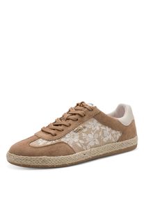 Plateausneaker Tamaris, Damen, Gr. 42, braun kombiniert, Lederimitat, Textil, gebl&uuml;mt, Schuhe Plateausneaker, Schn&uuml;rschuh, Halbschuh, Freizeitschuh in veganer Verarbeitung
