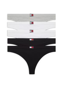 Tanga "5 PACK FLAG THONG", Damen, Gr. XL (42/44), 5 Stk., grau, wei&szlig;, wei&szlig;, schwarz, schwarz, Jersey, Obermaterial: 95% Baumwolle, 5% Elasthan, Tommy Hilfiger Underwear, k&ouml;rpernah, Unterhosen Tanga, mit Logo