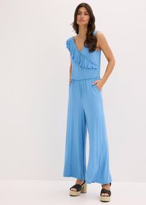 bonprix Jersey-Jumpsuit mit Volant, blau, Gr.44/46 (L), Bequemer Jumpsuit mit Volant am Ausschnitt, aus Viskose