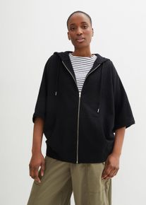 bonprix Sweatjacken-Cape aus Baumwoll-Mix, schwarz, Gr.36/38 (S), Modernes Sweatjacken-Cape mit Kapuze, 100% Baumwolle (organic)