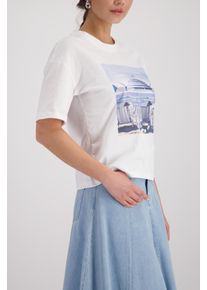 T-Shirt monari, Damen, Gr. 44, ecru, Web, Obermaterial: 100% Baumwolle, unifarben, regular fit taillenbedeckt, Rundhals, eingesetzt abgesteppte Kante, Shirts T-Shirt, Regular fit mit Print