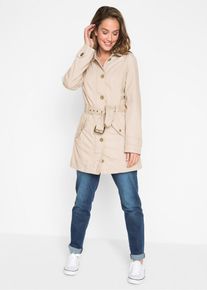 bonprix Trenchcoat, beige, Gr.42, Modischer Trenchcoat mit Ziern&auml;hten und zus&auml;tzlichem G&uuml;rtel, aus 100% Baumwolle
