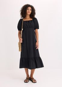 bonprix Midikleid aus reiner Bio-Baumwolle, schwarz, Gr.54, feminines Midikleid aus reiner Bio-Baumwolle mit Puff&auml;rmeln und gerafftem Oberteil, 100% Baumwolle (organic)
