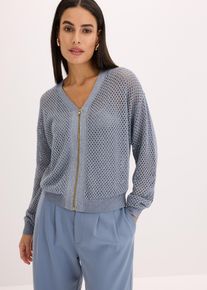 bonprix Strickjacke, blau, Gr.36/38 (S), elegante Kurz-Strickjacke mit Rei&szlig;verschluss vorne