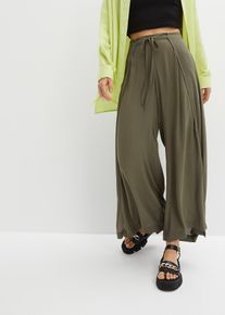 bonprix Hose aus flie&szlig;ender Viskose, gr&uuml;n, Gr.42, L&auml;ssige Hose mit weitem Bein und Schn&uuml;rung, aus Viskose