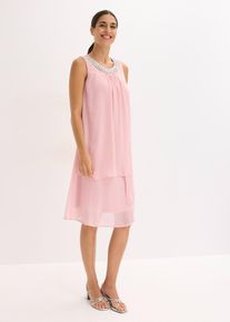 bonprix Premium Kleid mit Applikation, rosa, Gr.48, Elegantes und kaschierendes Minikleid aus feinem Chiffon mit einer Strasssteinverzierung am Ausschnitt
