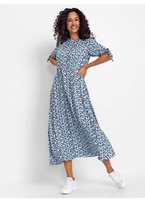 Druckkleid Inspirationen "Viskose-Kleid", Damen, Gr. 52, Normalgr&ouml;&szlig;en, hellblau, schwarz, bedruckt, 100% Viskose, gebl&uuml;mt, gemustert, lang, Rundhals, Kleider Druckkleid