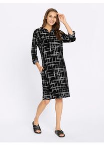 Druckkleid Inspirationen "Druck-Kleid", Damen, Gr. 54, Normalgr&ouml;&szlig;en, schwarz, wei&szlig;, bedruckt, Jersey, 95% Polyester, 5% Elasthan, gemustert, mehrfarbig, kurz, Kleider Druckkleid