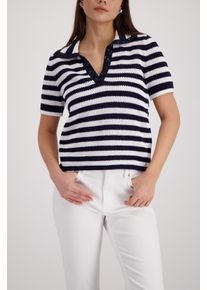 Ajourpullover monari, Damen, Gr. 46, marine ger, Strick, Obermaterial: 100% Baumwolle, gestreift, regular fit taillenbedeckt, V-Ausschnitt, eingesetzt gerader Abschluss, Pullover Ajourpullover, Regular fit mit Strasssteinen