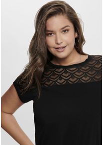 Longshirt Only CARMAKOMA "CARFLAKE", Damen, Gr. XL, schwarz, Jersey, Obermaterial: 100% Viskose, unifarben, figurumspielend Po-bedeckend, Rundhals, angeschnitten B&uuml;ndchen, Shirts Longshirt, vorn in Spitzenoptik