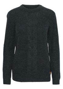 Strickfleece-Pullover oxmo "Strickpullover OXNatasja", Damen, Gr. L, blau (total eclipse melange), Obermaterial: 85% Polyacryl PAN. 15% Wolle WO., Pullover Strickfleece-Pullover