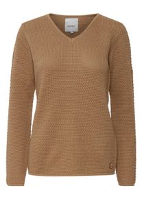 Strickfleece-Pullover oxmo "Strickpullover OXHanna", Damen, Gr. L, beige (kelp), Obermaterial: 100% Baumwolle CO., Pullover Strickfleece-Pullover