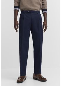 Bundfaltenhose Bugatti "Tapered Fit", Herren, Gr. 32, L&auml;nge 34, 380, marine, 98% Baumwolle, 2% Elasthan, unifarben, gerade, unten schmal, Hosen Bundfaltenhose, aus Baumwoll-Stretch