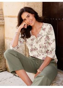 3/4-Arm-Shirt Inspirationen "3/4-Arm-Shirt", Damen, Gr. 54, champagner, hortensie, bedruckt, 95% Baumwolle, 5% Elasthan, gebl&uuml;mt, gemustert, mehrfarbig, V-Ausschnitt, Shirts 3/4-Arm-Shirt