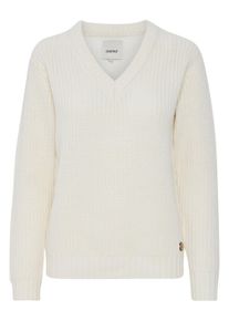 Strickfleece-Pullover oxmo "Strickpullover OXNanny", Damen, Gr. L, wei&szlig; (cloud dancer), Obermaterial: 85% Polyacryl PAN. 15% Wolle WO., Pullover Strickfleece-Pullover