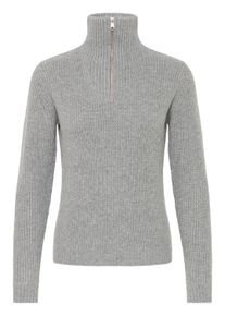 Troyer oxmo "Troyer OXBMMOLARA HALFZIP", Damen, Gr. XS, grau (mid grau melange), Obermaterial: 93% Polyester PES. 5% Wolle mw. 2% Elasthan EL., Pullover Troyer