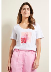 T-Shirt Bugatti, Damen, Gr. XL, wei&szlig;, 100% Baumwolle, normal, Rundhals, Shirts T-Shirt, mit Aufdruck