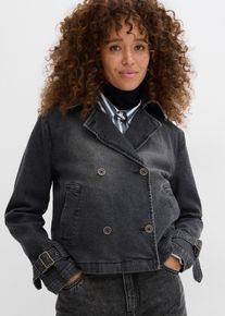 bonprix Denim Trenchjacke, schwarz, Gr.38, Denim Trenchjacke mit Kn&ouml;pfen, 99% Baumwolle