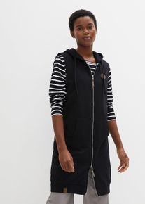 bonprix Long-Sweatweste mit Kapuze aus Baumwoll-Mix, schwarz, Gr.52/54 (XXL), Lange Weste mit Kapuze mit recyceltem Polyester, 60% Baumwolle