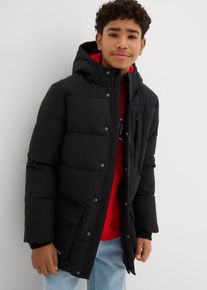 bonprix Stepp-Parka mit sportiven Details und Kapuze, schwarz, Gr.152/158, Modischer Jungen Winter-Stepp-Parka mit sportiven Details