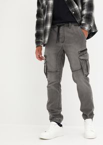 bonprix Regular Fit Jeans-Jogger mit Dehnbund Straight, grau, Gr.52, Moderne Cargo-Sweatjeans, 73% Baumwolle