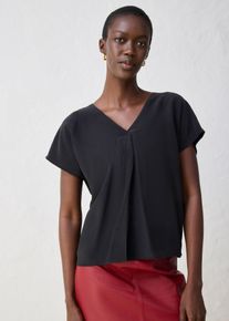 bonprix Shirt mit Seidenanteil und Webeinsatz, schwarz, Gr.44/46 (L), weiches Shirt mit Seidenanteil und Webeinsatz, aus Seide