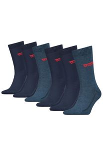 Levi's Socken LEVI'S "LEVIS REGULAR CUT BATWING LOGO 6P RECYCLED CO ECOM", Damen, Gr. 39-42, blau (denim), Baumwollmischung, bedruckt, unifarben mit Farbeinsatz, normal, Socken Socken, mit breitem Logobund