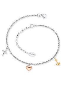 Fu&szlig;kette mit Anh&auml;nger Engelsrufer "Love & Hope - Glaube Liebe Hoffnung", edelstahlfarben, gelbgoldfarben, ros&eacute;goldfarben, Fu&szlig;ketten, Damen, Edelstahl, gl&auml;nzend, Fu&szlig;kette mit Anh&auml;nger