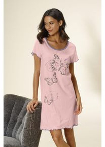 Nachthemd Vivance Dreams, Damen, Gr. 56/58, N-Gr, rosa (hellrosa), Single Jersey, Obermaterial: 100% Baumwolle, bedruckt, bequem kurz, Rundhals, eingesetzt Babylock kontrastfarben, Kleider Nachthemd, mit Schmetterling Motiv, Topseller