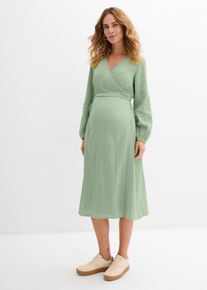 bonprix 2-in-1 Umstands- und Stillkleid aus Baumwoll-Musselin, gr&uuml;n, Gr.50, Midi-Kleid im Wickelschnitt f&uuml;r die Schwangerschaft und danach, 100% Baumwolle