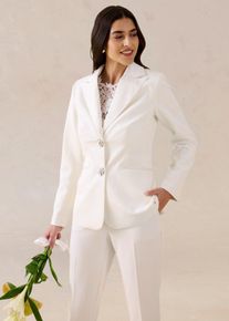 bonprix Blazer mit Schmuckkn&ouml;pfen, wei&szlig;, Gr.34, Modern und feminin: Blazer mit Satin-Kragen und Schmuckkn&ouml;pfen