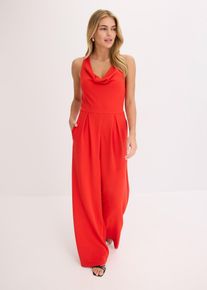 bonprix Jumpsuit mit Wasserfallausschnitt, rot, Gr.32/34 (XS), Stylischer Jumpsuit mit toller Passform und dekorativem Accessoire hinten
