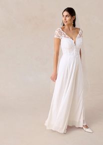 bonprix Brautkleid mit Spitze, wei&szlig;, Gr.46, Bezauberndes Brautkleid in Maxi-L&auml;nge mit floraler Stickerei und Spitzen-Einsatz im Oberteil