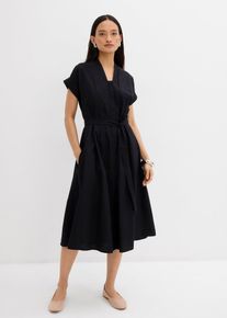bonprix Ausgestelltes Kaftan-Kleid, schwarz, Gr.36, Ausgestelltes Kleid mit V-Ausschnitt, kurzen &Auml;rmeln, verstellbarem G&uuml;rtel in der Taille und seitlichen Eingrifftaschen, 100% Baumwolle