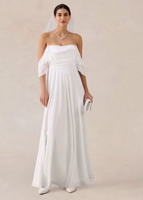 bonprix Brautkleid aus feinem Chiffon mit Drapierung, wei&szlig;, Gr.50, Elegantes Brautkleid in Maxi-L&auml;nge aus feinem Chiffon mit Drapierung