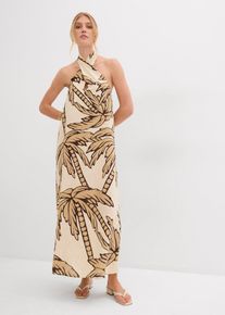 bonprix Neckholder-Kleid in A-Linie, beige, Gr.46, modisches Neckholder-Maxikleid in A-Linie aus leichtem Material in Leinenoptik