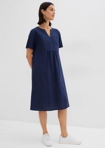bonprix Tunika-Kleid mit Taschen aus Leinen-Baumwoll-Mix, blau, Gr.54, Kniebedeckendes Tunika-Kleid umspielt mit ihrer Passform die Silhouette, 55% Leinen (verifiziert)