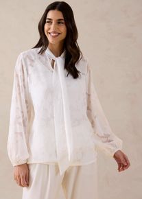 bonprix Schlupfbluse mit Stickerei, wei&szlig;, Gr.42, Modern und feminin: Bluse floraler Stickerei mit Glanz und Binde-Detail am Kragen