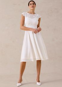 bonprix Brautkleid mit Spitze, wei&szlig;, Gr.42, Romantisch und feminin: Cocktail-Kleid in Midi-L&auml;nge aus feinem Chiffon mit Spitze