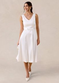 bonprix Etuikleid aus gl&auml;nzendem Satin, wei&szlig;, Gr.52, Elegantes Brautkleid aus gl&auml;nzendem Satin mit dekorativem Satin-Schleife an der Taille