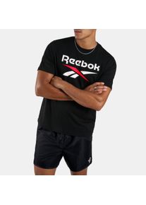 T-Shirt Reebok "BRUNO BIG LOGO CREW NECK SS TEE", Damen, Gr. XL, schwarz, Jersey, Obermaterial: 100% Baumwolle, bedruckt, unifarben, Basic h&uuml;ftlang, Rundhals, Shirts T-Shirt, Basic Passform, Kurzarm, sportliches Design, f&uuml;r Laufen und Fitness