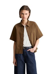 Marc O'Polo Kurzarmbluse MARC O'POLO DENIM "relaxed aus Leinen-Baumwolle-Mix", Damen, Gr. XL, umbra braun, Web, Obermaterial: 56% Leinen, 44% Baumwolle, relaxed fit normal, Blusen Kurzarmbluse