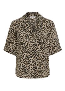 Kurzarmbluse Only "ONLEMMIA S/S BUTTON SHIRT PNT", Damen, Gr. XS, schwarz aop:leo, Web, Obermaterial: 98% Polyester, 2% Nylon, bedruckt, regular fit normal, V-Ausschnitt, Blusen Kurzarmbluse, Materialmix, regular fit
