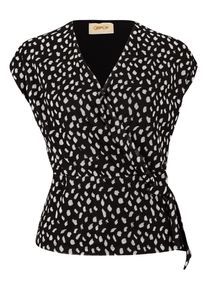 Langarmshirt Cartoon "Kurzarm-Shirt mit Raffung", Damen, Gr. 44, bunt (wei&szlig;, schwarz), Obermaterial: 95% Polyester PES. 5% Elasthan EL., Shirts Langarmshirt