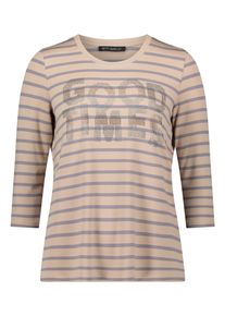 Langarmshirt Betty Barclay "Ringelshirt mit Schmucksteinen", Damen, Gr. 44, grau (beige, grau), Obermaterial: 95% Viskose CV. 5% Elasthan EL., Shirts Langarmshirt